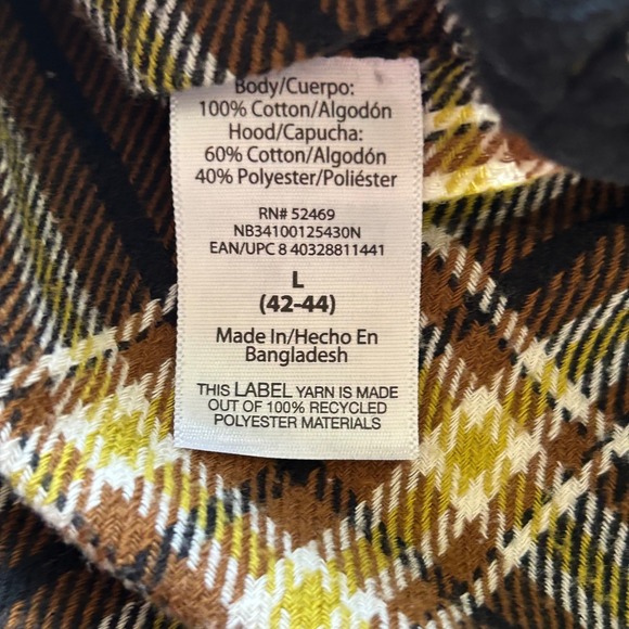 No Boundaries Mens Flannel Hooded Shirt Oversized Fit Black Brown Plaid Large - Picture 5 of 5